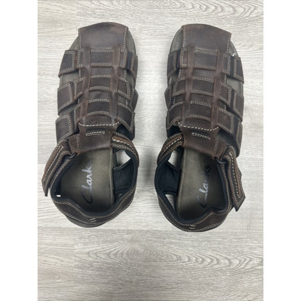 CLARKS Walkford Fisherman Sandals Men's Size 11 M Brown Leather Boat Shoes - Picture 10 of 12